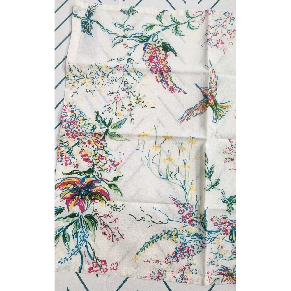 April Cornell 100% Cotton Napkin 2pc Hummingbird Floral White Spring Cottage New